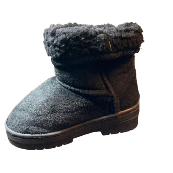 bebe Girls Black Suede Fabric Booties, Lined with Faux Fur, Rubber Soles, sz 7 - Picture 5 of 11